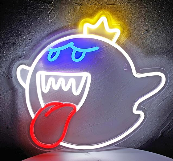JOSEBRU Neon Sign King Boo The Ghost Face LED Neon Light Mario Lamp Acrylic Sign for Game Room Decor Gaming Light Accessory Gifts for Boy Room Decor (blue)