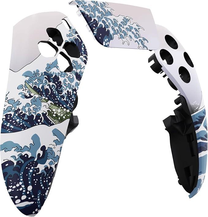 eXtremeRate Left Right Front Top Shell with Touchpad Compatible with ps5 Edge Controller, The Great Wave DIY Replacement Faceplate Shell Custom Touch Pad Cover Compatible with ps5 Edge Controller The Great Wave