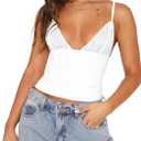 REORIA Lace Tops for Women Sexy V Neck Sleeveless Double Lined Going Out Tank Y2K Fashion Crop Top 2025 Trendy (Medium, White)