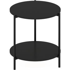 Furinno Besi 2-Tier Modern Round Side End Table with Sturdy Metal Legs, 15.55 (W) x 10.58 (H) x 5.46 (D) inches, Americano