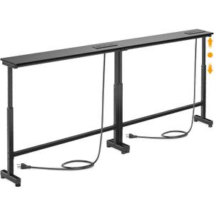 Dicasser 2 Pack Narrow Console Sofa Table with Adjustable Height (22"-33") & 2 Power Outlets, Skinny Behind Couch Table for Living Room Entryway Hallway, 79" L x 7" W x 33" H (Black)