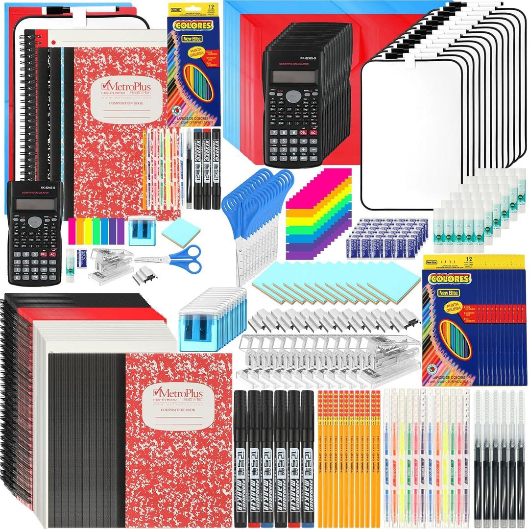 12 Sets Middle and High School Supplies Kit, 51 Pcs Per Set Back to School Supplies College Bundle Essential Stuff Bulk Stapler Notebook Calculator for Senior Student Girl Teen Classroom Boy