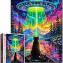 1000 Piece Jigsaw Puzzles for Adults Cute Cat in Boat Painting Jigsaw Puzzle Alien Spaceship,UFO 1000 Pieces Puzzles The Rocky Mountain DIY Craft Puzzle Cultural Family challenging Gift Bedroom Decor