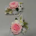 Wrist Corsage and Boutonniere Set, Artificial Rose Corsage Wristlet and Boutonniere for Wedding Prom Party (Pink 1 Boutonniere&1 Wrist Corsage)