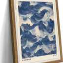 Framed Japanese Wall Art, Vintage Abstract Blue Waves Canvas Wall Decor Painting, Minimalist Japandi Oriental Ocean Aesthetic Prints Picture for Living Room Bathroom Bedroom 12x16 Inch
