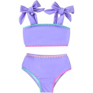 YOUNGER TREE Toddler Baby Girls Swimsuit Two Piece Solid Color Stripe Swimwear Summer Beach Bikini Bathing Suit (Purple)