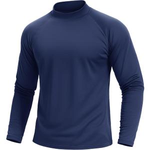 TACVASEN Mens Thermal Fleece Shirt Mock Turtle Neck Base Layer Long Sleeve Athletic Warm Undershirt Winter Running Tops (Blue, L)
