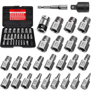 27Pcs Upgrade Screw Extractor Set, Bolt Extractor Kit, Easy Out Bolt Extractor Set, Hex Head Multi-Spline for Removing Stripped, Rounded, Damaged, Broken Screws, Bolts, Studs