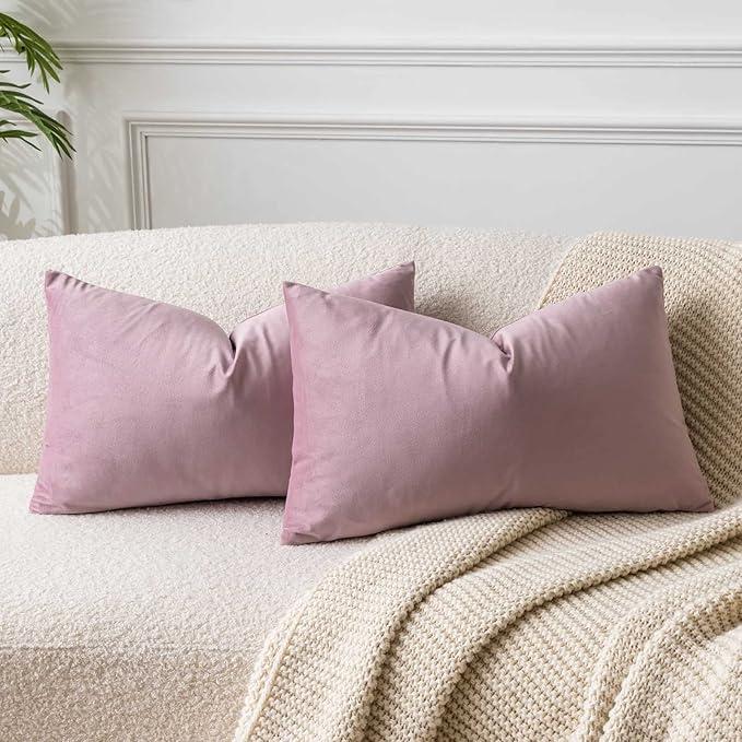 JUSPURBET Pink Purple 16x24 inch Pillow Cover Set of 2 Soft Decorative Lumbar Velvet Throw Pillow Cases for Couch Bed Sofa Zippered Closure Luxurious Velvet Fabric Machine Washable Home Decor