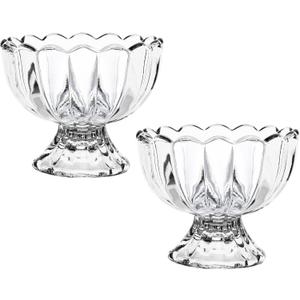 Beautyflier Glass Dessert Bowls Set, 5.6oz Glass Ice Cream Cups Small Trifle Cute Footed Sundae Glasses Dessert Bowl for Dessert, Sundae, Ice Cream, Fruit, Salad, Snack, Cocktail, Condiment, 2Pack