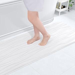 Buganda Memory Foam Bathroom Rug Mat 47x17, Extra Soft and Absorbent Bath Mats, Non-Slip and Machine Washable Bath Rugs for Bathroom Floor, Tub and Shower, White
