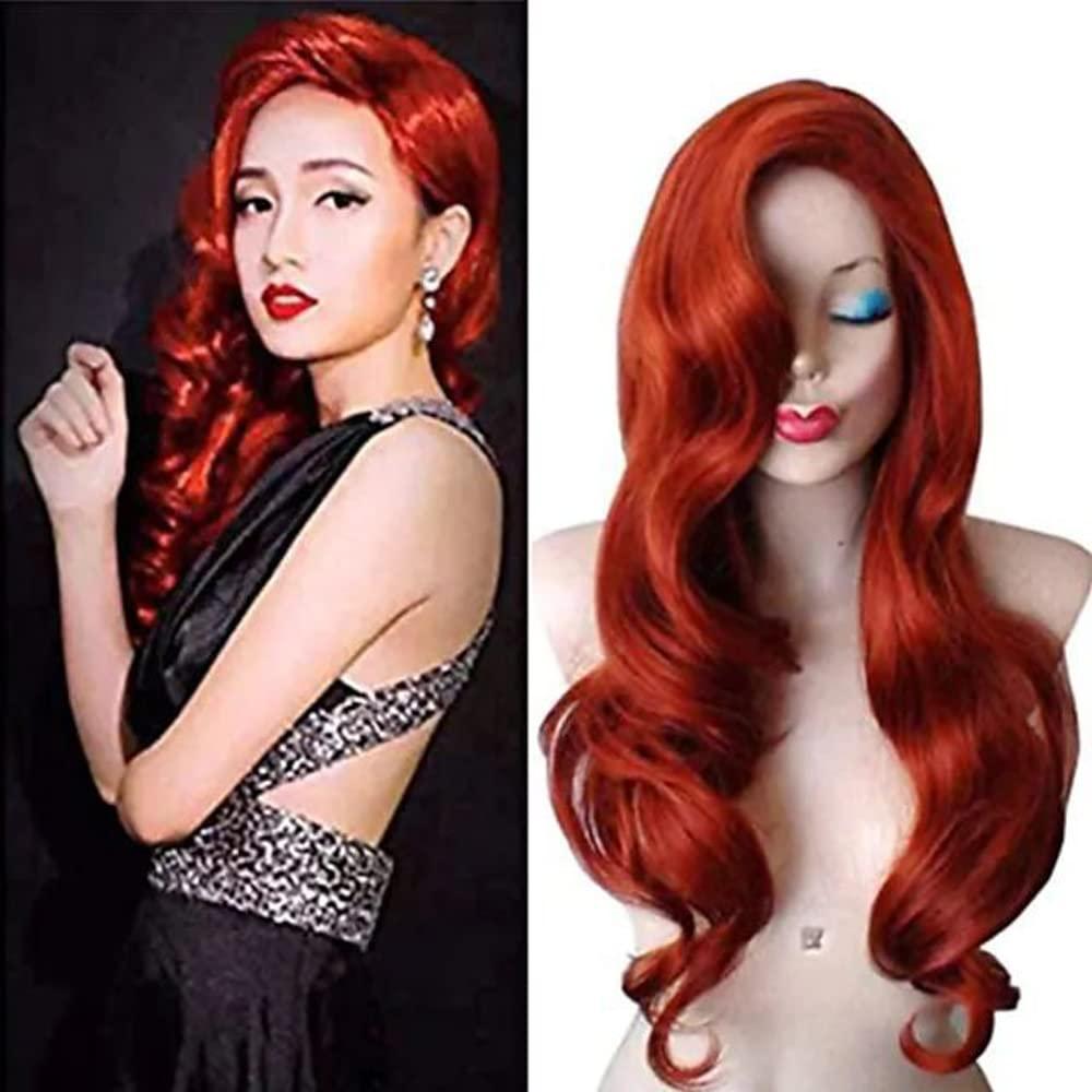 New Jessica Rabbit Ariel Wigs Daily Wear Hair Copper Red Cosplay Wig Spiral Curly Anime Heat Resistant Hair for Women Halloween Masquerade Playing Game Big Wave Wig