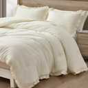 Chezmoi Collection Nora Ivory Ruffle Comforter Set, 3-Pieces Queen
