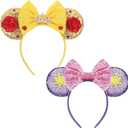 Girls Mouse Ears Headband Set - Hair Bands, Bows, Princess Headwear for Cosplay, Halloween, Birthday Party