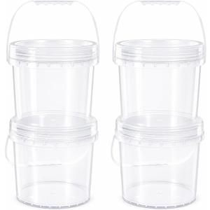 4 Pack 1 Gallon Food Grade Plastic Buckets with Screw Lids & Handle, Reusable Storage Containers for Snacks, Salad, Sauce - Clear Freezer Safe Bucket Set