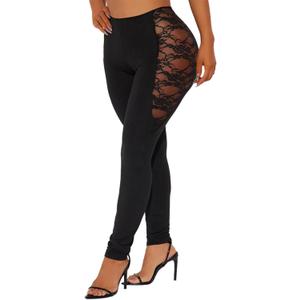Atyfuniby Women's Leggings High Waisted - Sexy Skinny Mesh See Through Pants Party Clubwear (Medium, Lace Black)