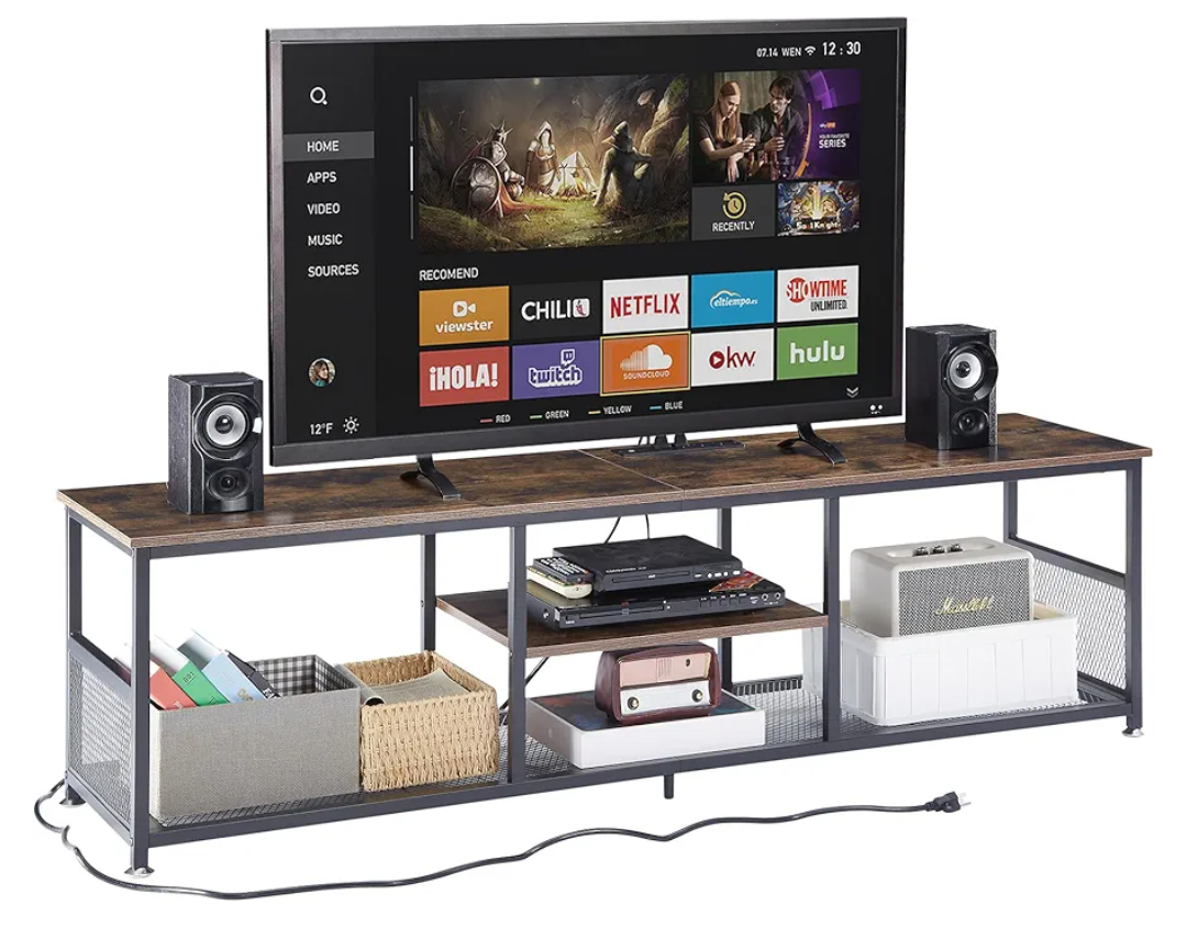 Furologee TV Stand, Small Media Console Table with 3Tier Storage Shelves, Industrial Entertainment Center for TVs up to 50 Inch, Television Stands for Living Room, Bedroom, Rustic Brown