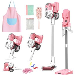 SMILESSKIDDO Kids Vacuum That Really Works - 3-in-1 Toy Vacuum with Real Suction, Apron, Cleaning Cloth, Duster & Colorful Beads, Toddler Cleaning Toy Set, Housekeeping Toy Gifts for Girls & Boys
