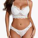 Avidlove Lingerie for Women Lace Strappy Underwear V Neck Bra and Panty Sets 2 Piece Bralette Outfits M