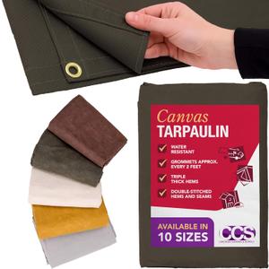 CCS Waterproof Canvas Tarp Cover – Heavy Duty Duck Cloth, Waxed Canvas Tarpaulin with Rustproof Brass Grommets for Camping, Construction, Equipment & Outdoor Use (Olive Drab, 6x8 Ft)