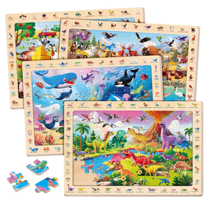 SYNARRY Wooden Dinosaur Farm Ocean Animal Puzzles for Kids Ages 46, 4 x 60 Piece Match & Find Puzzles for Kids Ages 35 Boys Girls, Preschool Educational Puzzle Toddlers Easter Gifts for 48 Year Old