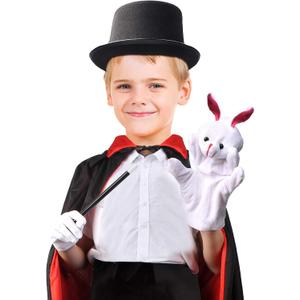 Beelittle Kids Magician Costume Set with Cloak Cape Top Hat Wand Gloves Rabbit Puppet (Black&Red Set)