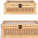 HUAXIN CRAFT H Rattan Decorative Box with Lid, Rectangular Woven with Glass for Display, Set of 2 Wicker for Decor