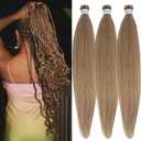 Ash Brown Blonde Braiding Hair Pre stretched Synthetic Hypoallergenic ez braid Pre stretched Braiding Hair Extensions for Knotless Braids (Pack of 3)