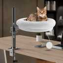 Cat Desk Bed, Pet Cats Desk Nest Round Hammock, 360 Rotation & Height Adjustable, Comfortable Washable Soft Pad for Kitten, Metal Frame for Table Mounted Desk Side Pet Perch Bed Furniture