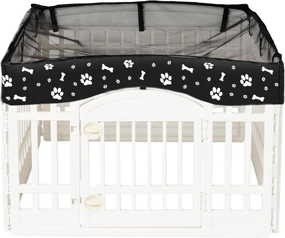 Dog Playpen Mesh Top Cover for 36" Inch Pet Playpen with 4 Panels, Dog Crate Cover Pet Tent Puppy Play Pen Cover, Ideal for Indoor/Outdoor Use. Note: Playpen Not Included!!! (Black)