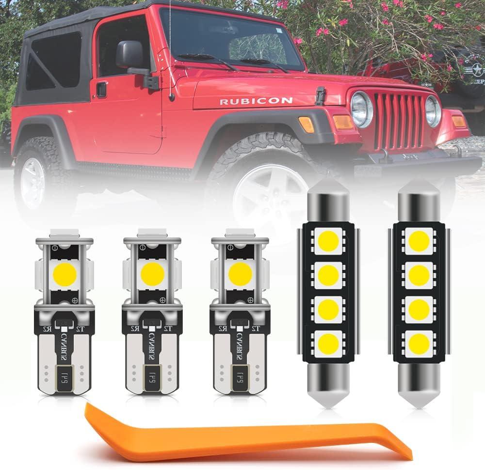 nsautolighting 10pcs LED Interior Lights Bulb Kit for Jee'p Wrangler TJ 1997 1998 1999 2000 2001 2002 2003 2004 2005 2006 Dome Footwell Lights Super Bright 6000K White LED Interior Bulbs + Install Tool
