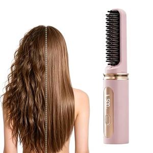 Spwejsr Cordless Straightening Brush, Mini Portable Fast Heating Hair Straightener Brush with Display & 4 Temp Settings, Long Battery Life Ionic Styling Comb for Travel Daily Use (Pink)