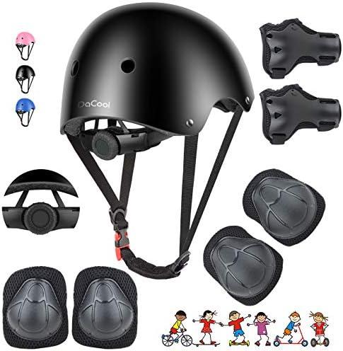 DaCool Kids Bike Helmet Set Skateboard Knee Pads - Kids Helmet Elbow Pads Wrist Guards Adjustable for 3~10yrs Girl Boy Kids Protective Gear Set for Sport Cycling Bike Roller Skating Scooter