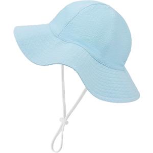 Zando Seersucker Baby Sun Hat Toddler UPF 50+ Adjustable Bucket Hats for Boys Girls Beach Hat Breathable Summer Cap Wide Brim (Blue, S)