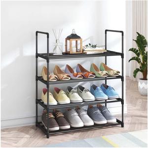 4 Tier Shoe Rack Organizer - Metal Shoe Storage Stackable Shelf for Entryway, Living Room - Holds 12-16 Pairs