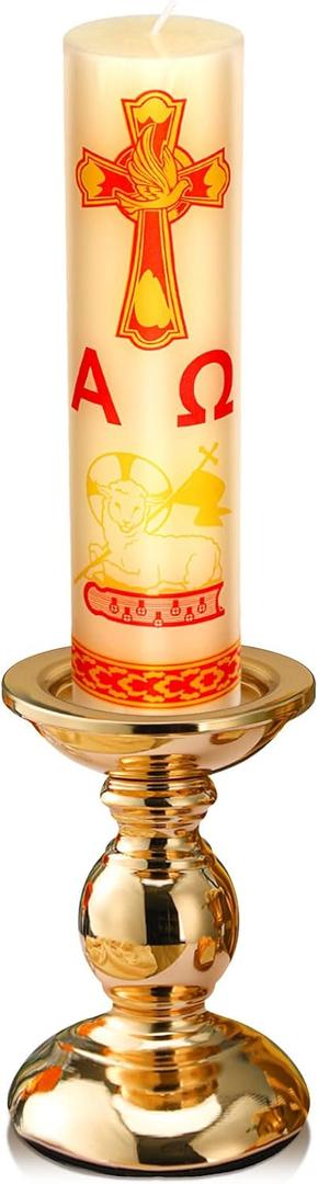 Cirios Pascual Catolico Paschal Candle with Holder Catholic First Communion Baptism Gift Virgen De Guadalupe Cross Prayer Candle Decoration for Catholic First Communion Church Supplies(Novelty Style) Red