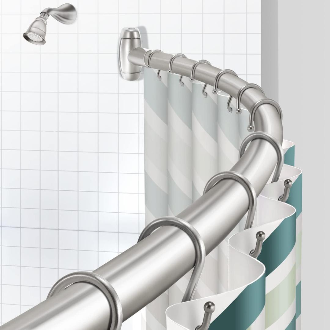 Curved Shower Curtain Rod, Round 42-73 Inches Shower Rods for Bathroom Adjustable, Rounded Bowed Stainless Steel Shower Rods Customized for Bathtub, Stall, Brushed Nickel, Need to Drill (Brushed Nickel)