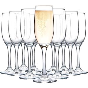 UMEIED Champagne Glasses, Set of 12 Champagne Flutes with Classic Shape, Long stem Sparkling Wine glasses for Wedding, Restaurant, Bar, Wine Toasting, Clear (Transparent)