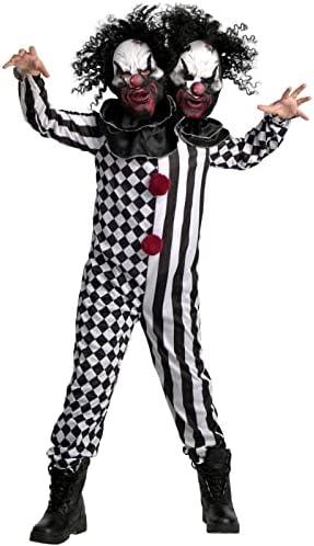 Morph Two Headed Scary Clown Costume for Kids, Kids Killer Clown Costume, Boys Halloween Costumes, Large