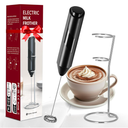 YSSOA Electric Milk Frother Handheld with Stainless Steel Stand Battery Operated Whisk Drink Mixer for Coffee, Frappe, Latte, Matcha, Hot Chocolate, Mini Hand Blender, Black