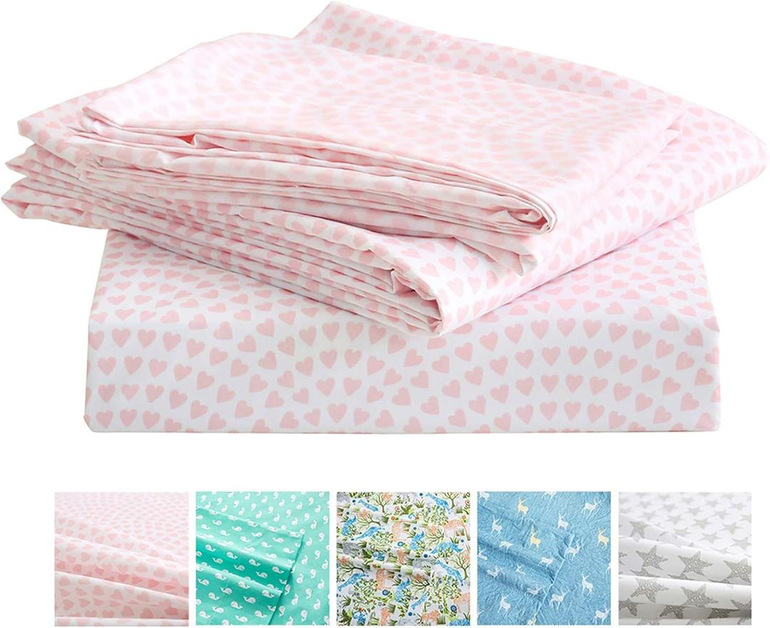 Vonty Kids Bed Sheets Twin XL Pink Heart Printed Sheets for Girls, Soft Lightweight Microfiber Easy Wash Bedding Set (1 Fitted Sheet + 1 Flat Sheet + 1 Pillowcase)