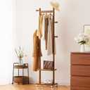 Solid Wood Coat Rack Freestanding Clothing Rack with Wheels & 2 Shelves Storage & 5 Hooks Heavy Duty Clothes Rack Wood Coat Tree Stand Hat Hanger Rack for Corner Bedroom Entryway Living Room Hotel S