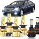 Compatible for Hyundai Sonata 2011-2014 LED Light Bulbs,H7 High Beam H7 Low Beams H8 LED Fog Light Bulbs, 500% Brightness,6000K White H8,Plug and Play, Pack of 6