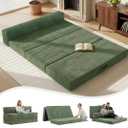 6 inch Tri-Folding Mattress Full Size, Convertible Sofa Bed Foldable Mattress with Removable Cushions & Washable Cover, Floor Mattress with High-Density Foam, Small Couch Bed, Full, Green