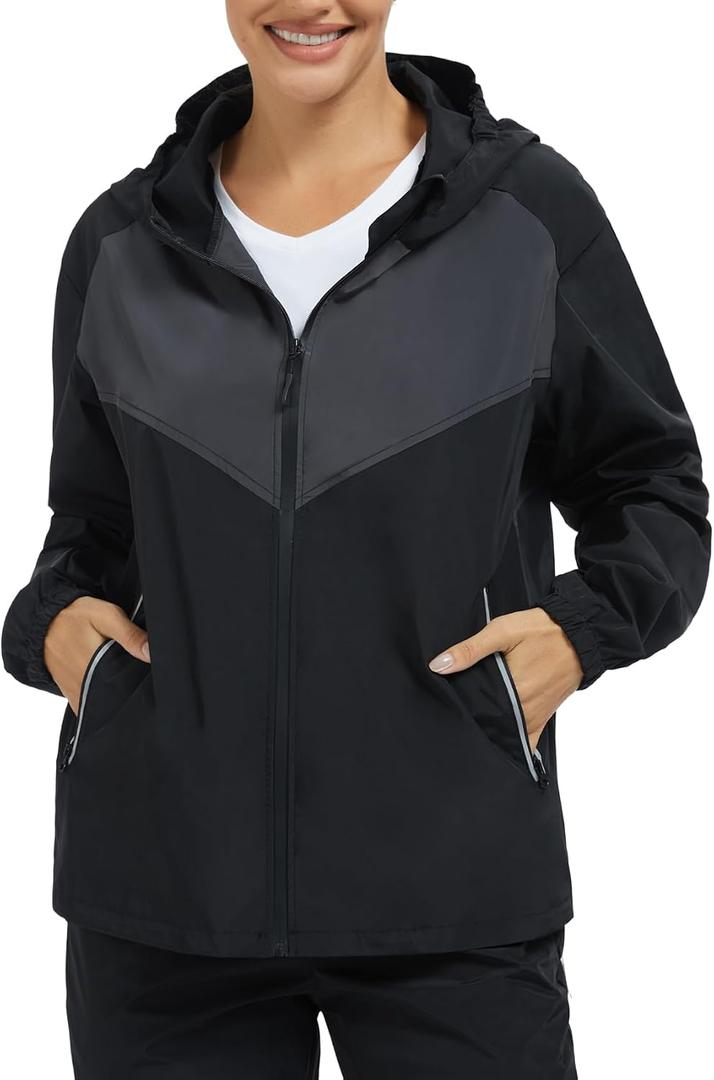 NINGMI Women's Raincoats Rain Jacket Lightweight Waterproof Windproof Hood with Pocket for Outdoor Hiking Travel Windbreaker (Black, XXXL)