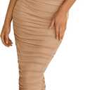 PRETTYGARDEN Womens 2025 Summer Off The Shoulder Dress Ruched Bodycon Sleeveless Split Cocktail Party Maxi Dresses (XX-Large, Khaki)
