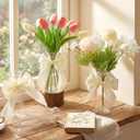20 Pcs Small Plastic Bud Vases Bulk with Ribbon for Centerpieces, Clear Flower Vases for Wedding Home, Height Shatterproof Vase for Wedding Home Party Table Decoration (White Ribbon)