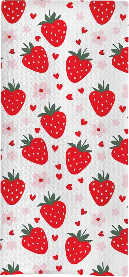 Strawberry Gifts Dish Towels - Strawberry Floral Decorative Waffle Kitchen Towel, Strawberry Towel, Strawberry Hand Tea Towel, Strawberry Bathroom Kitchen Decor (Strawberries)