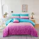 URBONUR 6Pcs Glitter Comforter Set for Girls Twin Size Gradient Tie Dye Purple Blue Bedding Set Comforter with Sheet Set, Ultra Soft and Breathable Kids Bed Set for Teen Girl