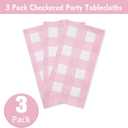 Kesfey 3 Packs Pink Gingham Tablecloth Pink and White Checkered Tablecloths 54 x 108 Inches Disposable Plastic Gingham Tablecovers Waterproof Rectangle Picnic Table Covers for Birthday Party Supplies